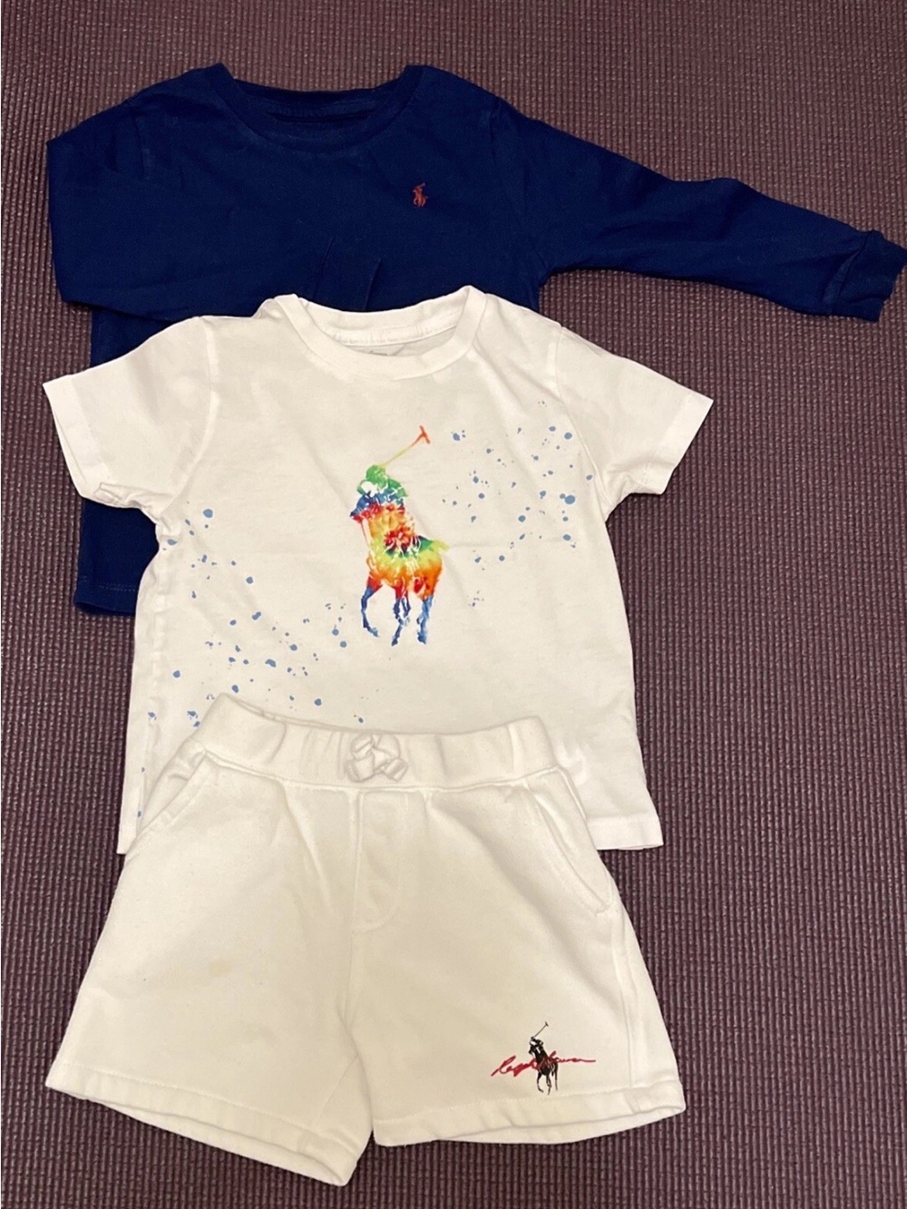 Ralph Lauren White Tee & Shorts with Navy Long Sleeve